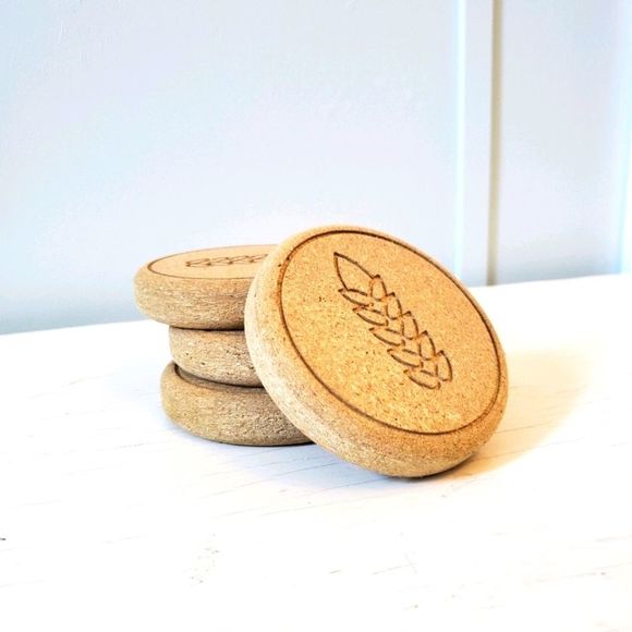 Chunky Cork Coasters Country Chic Wheat Inlay Set of 4 - Picture 2 of 4